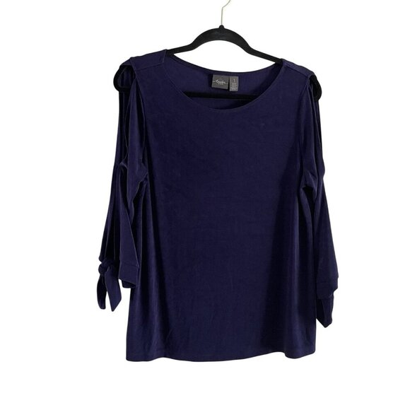 Chico's Tops - Travelers By Chicos Women 1/Small Purple 3/4 Tie Sleeve Cold Shoulder Tunic Top